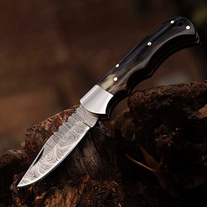 Cuchillo Artesanal de Acero de Damasco con Hoja de Punta Caída, Mango de Cobre y Funda de Cuero, Borde Recto, Personalizable ODM para Caza - Product Image 4