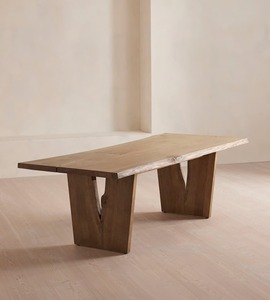 Table de repas d'extérieur antique en teck naturel à bord brut pour plateau et pieds, idéale pour patio, salle à manger, maison, villa, hôtel et parc - Charles - Product Image 1