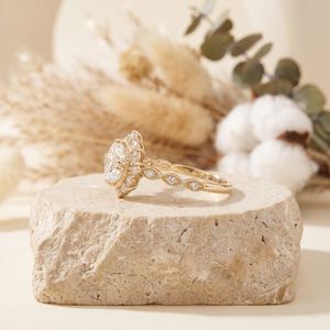 Anillo de Compromiso de Lujo al por Mayor, Estilo Vintage, Oro de 14K, Corte Ovalado, Halo, Certificado IGI, para Bodas y Fiestas, Joyería Fina Personalizada OEM ODM - Product Image 2