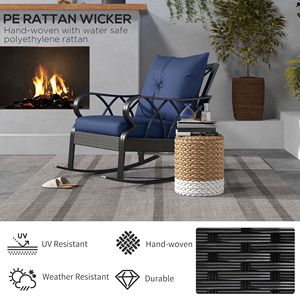 Sedia a dondolo nautica con cuscini blu in vimini e rattan per esterni, ideale per il relax in veranda - Product Image 4