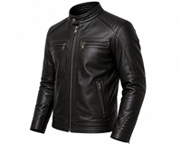 Blouson en cuir rétro pour homme, coupe ajustée, style motard vintage, veste décontractée élégante avec fermeture éclair, classique, pour l'hiver