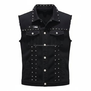 Gilet en jean sans manches pour homme, noir, coupe ajustée, sur mesure, vente en gros OEM - Product Image 2