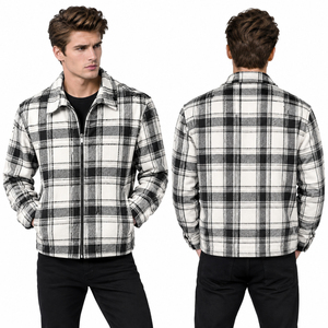 OEM Custom Men Flannel Jacket Full <b>Zip</b> Winter Outerwear Zipper Plaid Jackets Men Turn Down Collar Checkered Jackets - Product Image 6