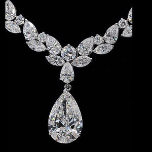 Collier en diamant platine AMBER JEWELS, coupe poire, naturel, certifié IGI, classique, unisexe, bijoux de mariage, couleur E, blanc, plaqué argent - Product Image 3