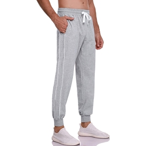 Men Grey Sweatpants Elastic Waist <b>Cuffed</b> Ankle Side Stripe Casual <b>Joggers</b> Lightweight Breathable Athletic Pants - Product Image 2