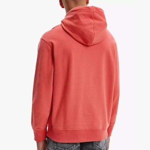 Men's Coral <b>Hooded</b> Sweatshirt 100% Cotton <b>Fleece</b> Regular Fit Casual Solid Color Autumn Wear - Product Image 2