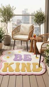 Alfombra Premium Be Kind con Tipografía, Hecha a Mano, Antideslizante, en Rosa, Morado y Amarillo, Alfombra Decorativa Motivacional para Dormitorio y Sala de Estar - Product Image 4