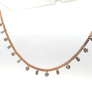 Cadena de Oro Rosa de 18K con Diamantes Reales - Collar con Dijes de Diamantes Naturales Certificados por IGI, Corte Baguette y Redondo - Product Image 5