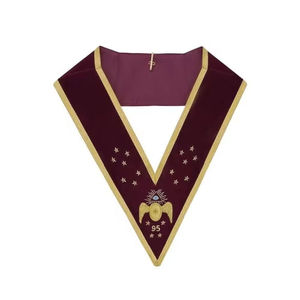 Custom Masonic Apron V-Neck Burgundy Gold Trim Embroidered Star Pattern <b>Sew</b>-On Badge Garment Accessory Classical Style - Product Image 4