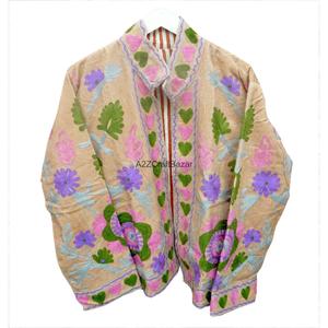 เสื้อแจ็คเก็ตผ้าคอร์ดูรอยทำมือจากอินเดีย ลายซูซานี แต่งแถบ ปักลายสวยงาม เหมาะสำหรับใส่ในฤดูหนาว เสื้อแจ็คเก็ตผู้หญิง หลากสีสัน สวยงาม - Product Image 1