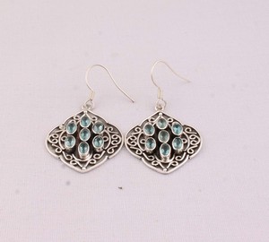Pendientes de Plata de Ley 925 con Topacio Azul, Estilo Vintage, Gema de Topacio Azul Claro Genuino, Pendientes Colgantes Hechos a Mano, Venta al Por Mayor - Product Image 1