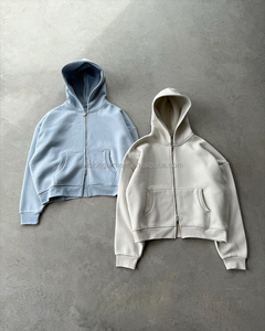 Unisex Oversized <b>Hooded</b> <b>Zip</b>-Up Solid Color Casual Knitted Sweatshirt Winter Wear 100% Cotton FRENCH TERRY Anti-Pilling - Product Image 4
