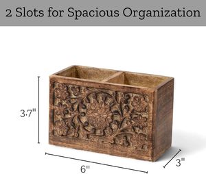 2 Slot <b>Rustic</b> Pencil Holder Pen Stand for <b>Desk</b> Organizer Handcarved Wooden Pen Holder for Desktop Table Wood Office Accessories - Product Image 6