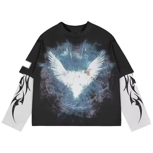 เสื้อยืดแขนยาวโอเวอร์ไซส์ผู้ชาย ผ้าคอตตอนหนา 300GSM ทรงหลวมไหล่ตก สไตล์สตรีทแวร์ฤดูหนาว ล้างแบบวินเทจ พิมพ์ลายตามสั่ง - Product Image 2