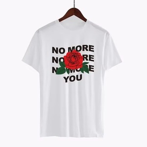 เสื้อยืดผ้าฝ้ายสีขาวสำหรับผู้หญิง พิมพ์ลายดอกกุหลาบและ "No More You" คอกลม ทรงหลวม สวมใส่สบาย แขนสั้น - Product Image 5