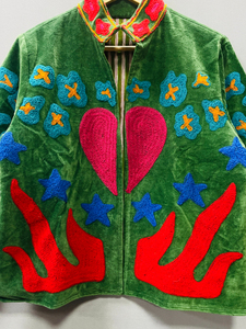 Chaqueta Bomber de Terciopelo 100% Algodón con Bordado Floral Bohemio, Tejida, Resistente al Viento, Transpirable, Cuello Alto Suzani, Largo Medio, Suave - Product Image 4