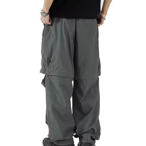 Nuevo Artículo: Pantalones Harem Grises para Hombre, Cintura Elástica con Cordón, Múltiples Bolsillos, Impresión por Transferencia de Calor, Estilo Urbano, Ligeros - Product Image 5
