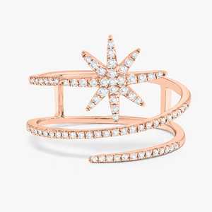 Anillos Cruzados de Oro Sólido de 14K y 18K con Diamantes Cultivados en Laboratorio de Corte Redondo, Diseño de Media Eternidad, Forma de Estrella, Modernos, Elegantes y Minimalistas - Product Image 5