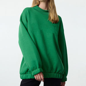 Sudadera de punto verde extragrande para mujer, 100% algodón, hombros caídos, cuello alto, manga larga, para otoño, corte regular - Product Image 3