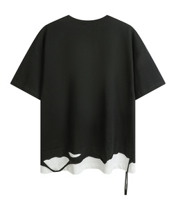 New American Style Retro Fake-Two-Piece Ripped Short Sleeve T-<b>Shirt</b> Men High Street Trendy Brand Oversized Irregular Design Top - Product Image 3