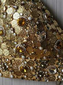 <b>Women's</b> COUTURE Gold <b>Sequined</b> Beaded Bohemian Floral Print Polyester Short Cami <b>Top</b> Front Logo Sexy Sparkly Bralette Clubwear - Product Image 5