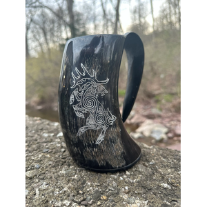 Taza de Cuerno para Beber, Taza de Café con Base de Madera, Cuerno Vikingo con Acabado Pulido Brillante Hecho a Mano - Product Image 4