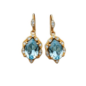 Pendientes de gota hechos a mano de Plata de Ley 925, Topacio Azul, cuarzo, piedras preciosas, joyería chapada, accesorio de joyería de moda - Product Image 1
