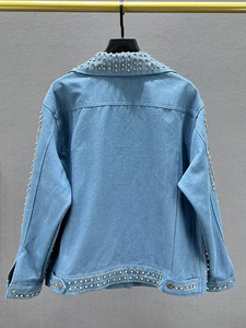 New Style <b>Men's</b> High Quality Winter Heavy Windproof Beaded Rhinestone <b>Denim</b> <b>Jacket</b> Casual Loose Diamond Work Design Decoration - Product Image 4