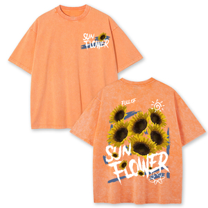 For Oversized <b>Sunflower</b> Printed 100% Cotton Hip Hop Washed <b>Men's</b> V-neck Half Sleeve Solid Regular Fit Breathable Quick Dry - Product Image 5