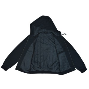 Men's Hooded Bomber <b>Jacket</b> Solid Color Polyester Windproof Winter Casual Thick <b>Zipper</b> Closure Front <b>Pocket</b> Design - Product Image 4