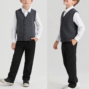 Pull sans manches en tricot à col en V pour garçons et filles, uniforme scolaire, gilet en tricot unisexe pour enfants - Product Image 5
