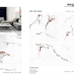 Azulejo de Porcelana Royal Iris 600x1200, Formato Grande, Superficie con Efecto Cristal Premium, para Paredes y Pisos, Uso en Interiores y Exteriores - Product Image 1