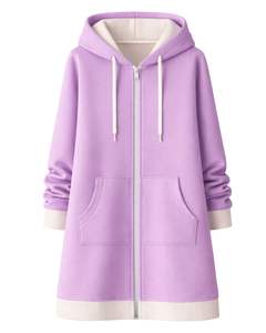 Sweat à capuche long zippé couleur lavande pour femme, manteau d'hiver en polaire décontracté et oversize avec poches, fabrication OEM sur mesure - Product Image 1