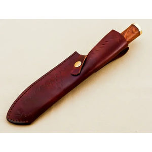 Couteau de chef moderne personnalisé fait main Burraq, lame en acier Damas, manche en bois de 8 pouces, étui en cuir, passe au lave-vaisselle - Product Image 5