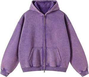 Sweat à capuche zippé 100 % coton délavé premium pour homme, style rétro vieilli, streetwear tendance, vente en gros - Product Image 1