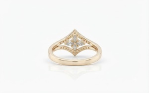 Anillo de Oro de 14K con Diamantes de Laboratorio Marquise de 0.60ctw, Diseño Geométrico, Halo de Diamantes, Banda Pavé, Anillo de Compromiso, Boda, Anillo Apilable - Product Image 5