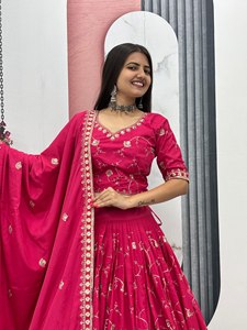 Ensemble Lehenga Choli en soie Vichitra brodée pour femmes, avec dupatta en fil de sequins, tenue traditionnelle pour mariage et fête - Product Image 3