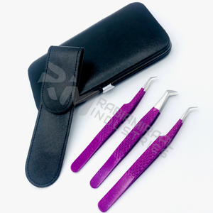 Pinces à cils RMI avec pointe argentée, embouts en fibre de couleur violette, pinces à cils avec logo personnalisé pour extensions de cils - Product Image 5