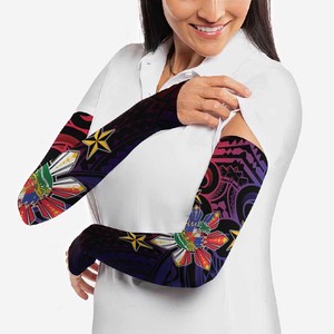 Manga de compresión de seda helada unisex con protección solar UPF50+ y diseño floral tribal, estampado por sublimación, para brazo completo - Product Image 3