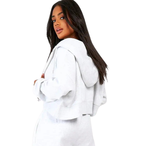 Womens Solid Cropped <b>Full</b> <b>Zip</b> <b>Hoodie</b> Wide Leg Trousers Tracksuit Set Casual Fleece Two Piece Lounge Outfit Elastic Waist - Product Image 4