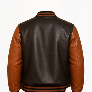 New Fraternity Style Men's Genuine Leather Jacket Custom Made <b>Varsity</b> Design Turn-down Collar Greek Letter Logo OEM Wholesale - Product Image 4