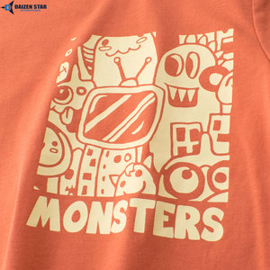 เสื้อยืดคอกลมแขนสั้นพิมพ์ลายการ์ตูนมอนสเตอร์สำหรับผู้ชาย ทรงปกติ ผ้าคอตตอนเจอร์ซีย์ สไตล์ลำลอง โลโก้ด้านหน้า - Product Image 5