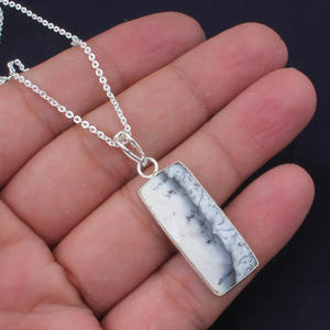 Collier pendentif opale dendritique naturelle au design tendance, en argent sterling 925, fait main, bijoux minimalistes délicats, cadeau pour femme - Product Image 1