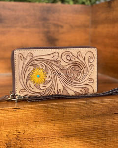 Cartera tallada a mano de cuero genuino para mujer, funda de teléfono de embrague, soporte de efectivo multiusos a la moda - Product Image 6