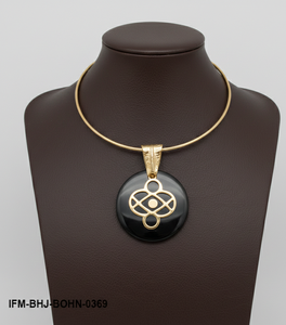 Pendentif géométrique tendance fait main en corne de buffle et os, fusion artistique avec laiton poli sur cordon ajustable, idéal pour les soirées - Product Image 4