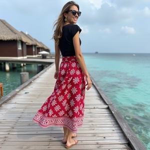 Alegre elegante cascada copo de nieve estampado floral hecho a mano por mujeres artesanas todo el día desgaste envolvente Boho falda gitana - Product Image 4