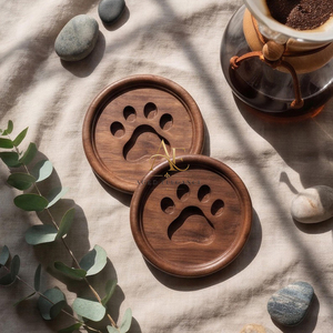 Round Wooden Paw Print Coaster Set Carved Animal Track Drink Mats Solid <b>Walnut</b> Wood <b>Coffee</b> Cup Coaster Rustic <b>Table</b> Decoration - Product Image 1