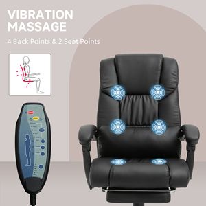 Sedia da ufficio con schienale alto e cuscino vibrante a 6 punti con supporto lombare reclinabile poltrona massaggiante nera - Product Image 6