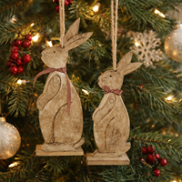 Miniature décoration en bois en forme de lapin pour intérieur, extérieur, maison, fête de Noël |   Décoration festive rustique à suspendre pour l'aménagement et l'accentuation décorative.