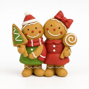 Statuette in Resina di Coppia di Omino di Pan di Zenzero per Decorazioni e Giocattoli Natalizi - Product Image 1